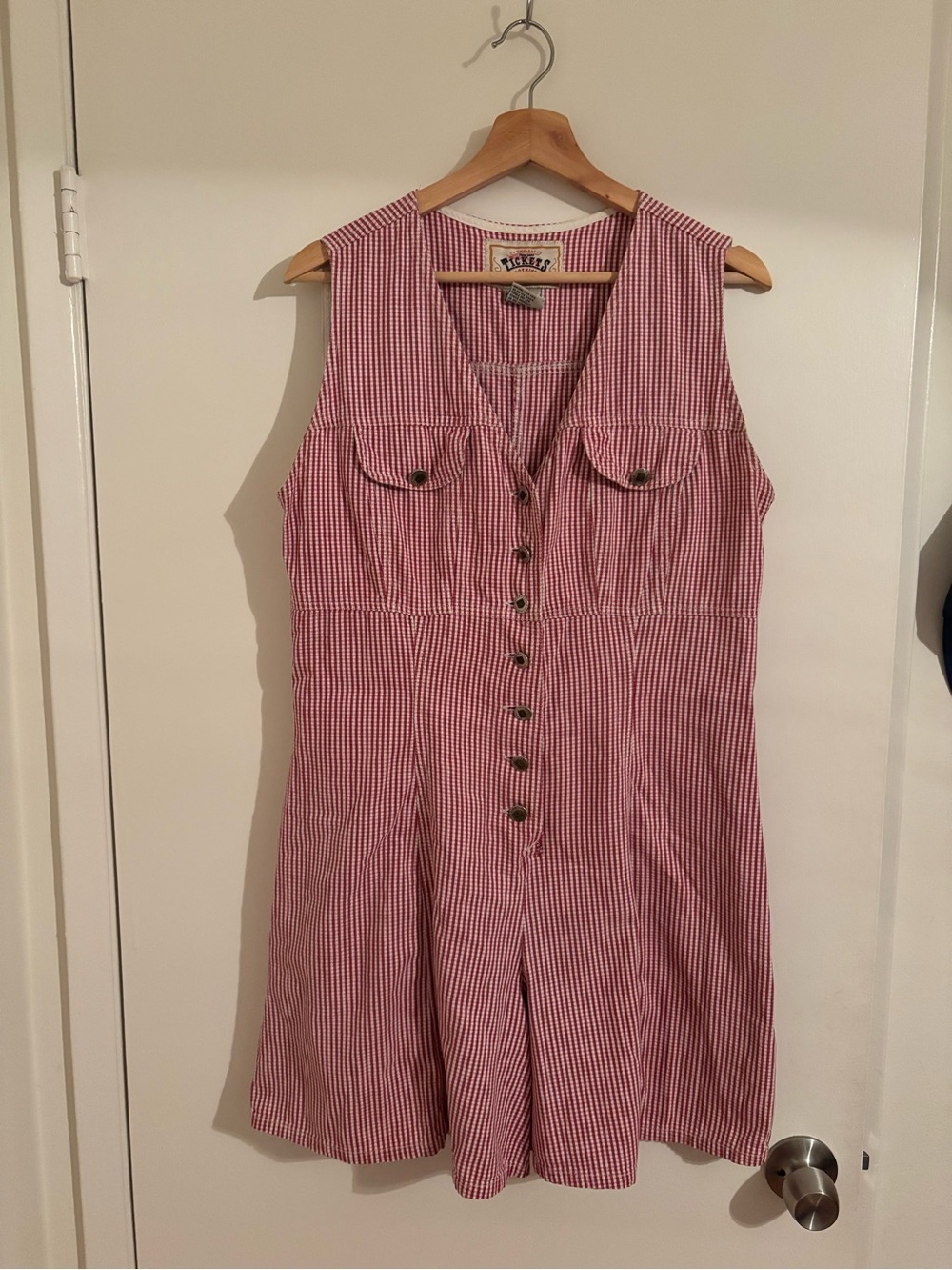 Vintage Red Gingham Striped Sleeveless Jumpsuit